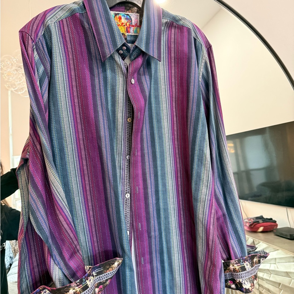 Robert Graham Purple and Blue Striped Shirt